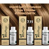 Biomagic 7.11 Yoğun Küllü Kumral Organik Içerikli Amonyaksız Kalıcı Saç Boyası 3boya +3oksidan