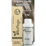 Biomagic 7.72 Küllü Kumral Organik Içerikli Amonyaksız Kalıcı Kokusuz Saç Boyası +Oksidan