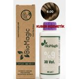 BIOMAGIC 8.00 Açık Kumral Organik İçerikli Amonyaksız Kalıcı Saç Boyası +Oksidan