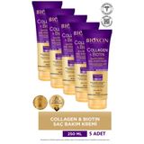Bioxcin Collagen & Biotin Ekstra Hacim Saç Kremi 5X250 ml - Kolajen Biotin Ince Seyrek Saçlar