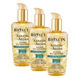 Bioxcin Keratin & Argan Onarıcı Saç Bakım Yağı 150 ml – Yıpranmış Saçlar İçin Nemlendirici ve Parlaklık Veren Bakım (3 paketi)