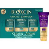 Bioxcin Keratin & Argan Özlü Onarıcı Şampuan Seti 3 x 300 ml + Hacim Verici Kolajen & Biotin Saç Kremi