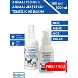 Bioxi ® Animal Health + Plus 100 ml Jel & Bioxi® Animal Health Sprey 150 ml - Deri, Meme, Göz ve Kulak Bakım Seti