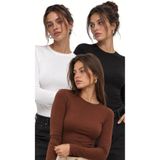 Bipantolon Kadın 3'lü Siyah Beyaz Acı Kahve Bisiklet Yaka Body