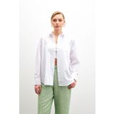 Bipantolon Kadın Beyaz Oversize Basic Cep Detaylı Poplin Uzun Kol Gömlek