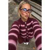 Bipantolon Kadın Bordo Pembe Çizgili Ultra Yumuşak Hırka