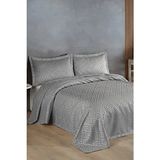 Bir Home Estila Jakarlı Şönil Çift Kişilik Yatak Örtüsü Gri Geometrik Desenli Solmaya Dayanıklı - 240 x 250 cm