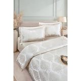 Bir Home Floransa Jakarlı Fransız Dantelli Modern Çift Kişilik Yatak Örtüsü Takımı 240X250CM - Krem - 240 x 250 cm