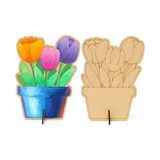 Bir Lazer Sevimli Laleler Saksıda Boyama Aktivite Sanat Okul Öncesi Anaokulu Kreş Etkinlik 13X10 cm - 10 adet - Ham Ahşap