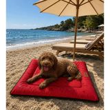 Bir Pati İzi Kedi ve Köpek Yer Minderi Outdoor Su Geçirmez Üst Kalite Tüy ve Leke Tutmaz %100 Boncuk Elyaf Kaydırmaz Taban Kedi ve Köpek Yatağı - Kırmızı