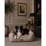 Bir Pati İzi Premium Kedi ve Köpek Yatağı Kafa Destekli Kaydırmaz Taban Yıkanabilir Fermuarlı Çift Taraflı Minder %100 Boncuk Elyaf - Bej - XL