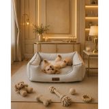 Bir Pati İzi Premium Kedi ve Köpek Yatağı Kafa Destekli Kaydırmaz Taban Yıkanabilir Fermuarlı Çift Taraflı Minder %100 Boncuk Elyaf - Beyaz - XL