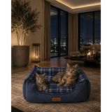 Bir Pati İzi Premium Kedi ve Köpek Yatağı Kafa Destekli Kaydırmaz Taban Yıkanabilir Fermuarlı Çift Taraflı Minder %100 Boncuk Elyaf - Lacivert - XL