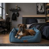 Bir Pati İzi Premium Kedi ve Köpek Yatağı Kafa Destekli Kaydırmaz Taban Yıkanabilir Fermuarlı Çift Taraflı Minder %100 Boncuk Elyaf - Mavi
