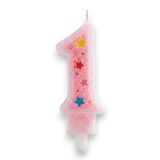 Bir Rakamlı Pembe Mum Doğum Günü Pasta Mumu ( 7X3) cm - Sayılı Mum - Pasta Süsü