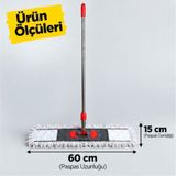 Bir Sürü Eşya Pak Market Krom Saplı Paletli Mop Paspas Takımı 60 cm Bezli Hastane ve Işyeri Temizliği Için Geniş Temizleme Yüzeyi Toz Toplamaya Yardımcı - Beyaz - Açık Gri