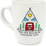 Bir Yer Bulalım Dünyadan Uzak 02 Krem Oval Kupa - Hediye Seramik Kupa