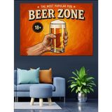 Bira Bardağı "Beer Zone" Yazılı Afiş Dekoratif Kanvas - Mdf Ahşap Tablo