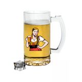 Bira İçen Kadın Baskılı Bira Bardağı - Bira Bardak