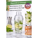Biradlı 500 ml Polikarbon Kokteyl Shaker Ölçekli | Kırılmaz Plastik Bar Shaker | Sızdırmaz Kapaklı