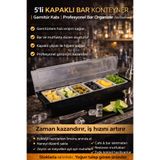 Biradlı 5’li Kapaklı Bar Konteyner | Garnitür Kabı | Profesyonel Bar Organizer (50x16x9 cm)