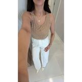 BİRCANÇİL Hidra Bej Taş İşlemeli Bluz