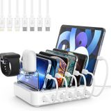 Birden Fazla Cihaz için Şarj İstasyonu, 60W 12A 6 Bağlantı Noktalı USB Şarj İstasyonu Düzenleyici, 7 Karışık Kablo ve 2'si 1 arada iwatch Şarj Tutucu, Cep Telefonu, Tablet, iPad ve Daha Fazlası ile