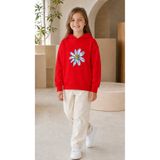 Birdirbir Kız Çocuk Beyaz Papatya Baskılı Kapüşonlu Sweatshirt