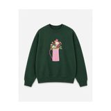 Birdirbir Kız Çocuk Çiçek Sürahi Baskılı Bisiklet Yaka Sweatshirt