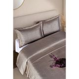 BİRHOME Hermira Jakarlı Çift Kişilik Modern Yatak Örtüsü Takımı 3 Parça 240x250cm (kahverengi)