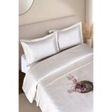 BİRHOME Hermira Jakarlı Çift Kişilik Modern Yatak Örtüsü Takımı 3 Parça 240x250cm (krem)