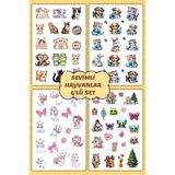 Birikiyedi 4 Lü Süper Sevimli Hayvanlar, Kedi,kelebek,sticker Set-Planner Ajanda Bullet Journal Için Uygun - Çok Renkli - 13x19,5 cm - Kuşe Parlak Kağıt