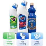 Birka 3’lü Temizlik Seti | Wc Tuvalet 750 ml + Banyo Temizleyici 750 ml + Kireç Çözücü 1 kg - Beyaz