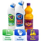 Birka 3’lü Temizlik Seti | Wc Tuvalet 750 ml + Banyo Temizleyici 750 ml + Tuz Ruhu 1 kg - Beyaz