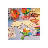 birlazer Lale Buketleri 4'lü Set Ahşap Boyama Oyuncak Aktivite Etkinlik Sanat