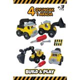 Birlik Oyuncak Build & Play 4’ü 1 Arada Sök Tak İş Makinesi Oyuncak Seti Kepçe Mikser Vinç Buldozer STEM +3 Yaş