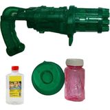 Birlik Oyuncak Pilli Şeffaf LED Işıklı 19CM 8 Ağız Köpük Tabanca + Yedek Baloncuk Likit 500ML - Yeşil