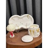 Birmiamu 3'lü Bi Demet Papatya & 1 Kase Soya Wax & Dekoratif Tabak Mum Seti - 1 Adet