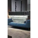 Birsen Aydınlatma Avizade Zamira 75X35 cm Kristal Taşlı 3 Katlı Yemek Masası Üstü Lüks Avize 6 Lı (Black-Slver) - Gümüş - 1