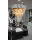 Birsen Aydınlatma Zamira Beyaz Gold 45 Lik Kristal Taşlı Lüks Avize - Altın - 1