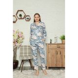 Birşen Tekstil Birşen Bayan Dokuma Pamuk Saten Uzun Kollu Pijama Takımı - Mavi