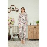 Birşen Tekstil Birşen Bayan Dokuma Pamuk Saten Uzun Kollu Pijama Takımı - Pudra
