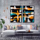 Birth Of Light İkili Set Yağlı Boya Dokulu Tablo 75X100 Siyah Çerçeveli