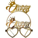 Birthday Queen Mika Taç Gözlük - Doğum Günü Konsepti - Parti Malzemeleri - Gold