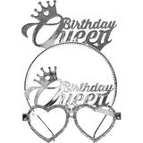Birthday Queen Mika Taç Gözlük - Doğum Günü Konsepti - Parti Malzemeleri - Gümüş