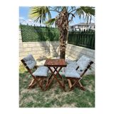 Bisa By Utkan Keskin Minderli ahşap Balkon Bahçe Mutfak 3lü Bistro Set Katlanır Masa Sandalye 50*50 krem