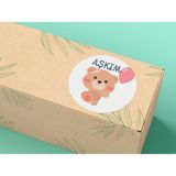 Bisaccia Sevimli Ayıcıklı Aşkım Yazılı Etiket Yuvarlak Mat Sticker My Love Sevgi Serisi 4 cm 33 Adet