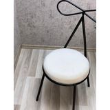 Bisandalye 2 Adet 45 cm Siyah Metal Beyaz Kumaş Fiyonk Makyaj Sandalye Mutfak Sandalye Butik Sandalye