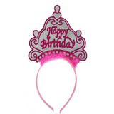 Bisepetim Happy Birthday Neon Pembe Renk 24x15 cm Doğum Günü Tacı