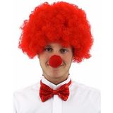 Bisepetim Kırmızı Kıvırcık Afro Bonus Peruk Takma Saç ve Kırmızı Burun Seti